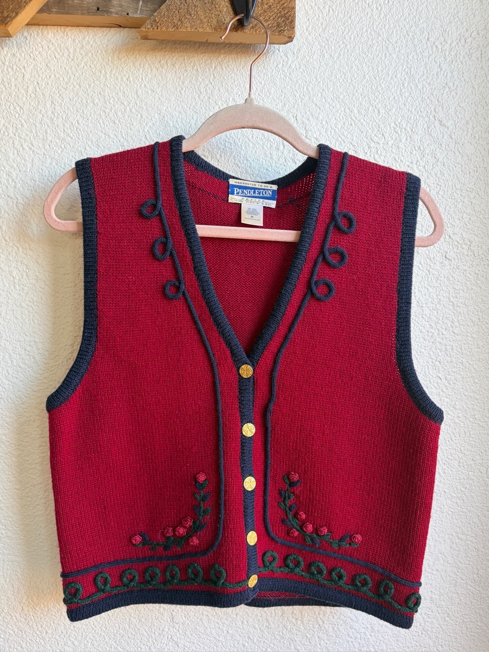 Vintage Pendleton Burgundy Embroidered Sweater Vest Medium